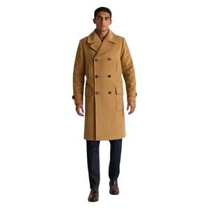 New Quince Mens Large Italian Wool Double-Breasted Coat Dark Camel Tan 3362